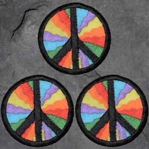 Rainbow Peace Sign Patch Set - World Peace, Hippie Badge 3 Pack (Iron On) - Picture 1 of 1
