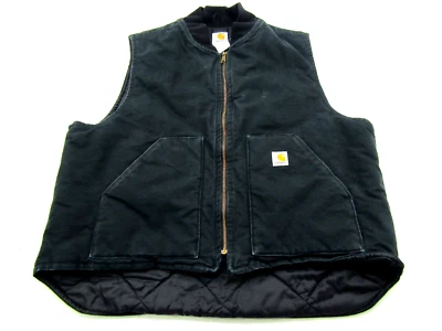 Chaleco forrado con edredón Carhartt para hombre talla? Ropa de trabajo negra con cremallera completa bolsillos para exteriores Foto 1 de 4