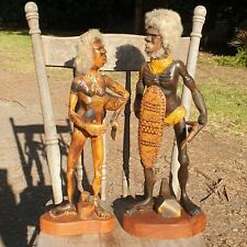 1978 HAND CARVED WOOD ABORIGINAL FIGURINES-K.ENGLAND-INDIGENOUS,TRIBAL-49cm TALL
