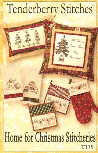 Tenderberry Stitches~HOME FOR CHRISTMAS STITCHERIES ~ T179 ~ Pillows, Oven Mitts - Picture 1 of 3