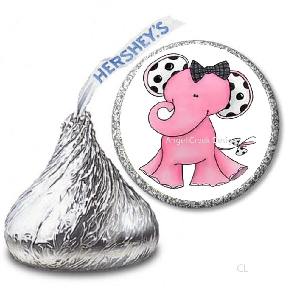 108 pegatinas envoltorios de caramelos rosa y negro lunares bebé elefante Hershey Kiss Foto 1 de 1