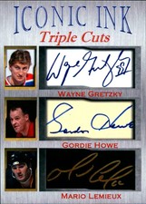 Wayne Gretzky Gordie Howe Mario Lemieux Iconic Ink Triple Cuts Auto 1/1000 HOF