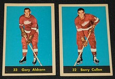1960-61 PARKHURST HOCKEY CARDS (2) BARRY CULLEN + GARY ALDCORN DETROIT RED WINGS