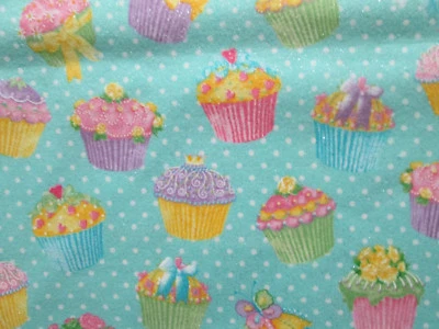 CUP CAKES CUPCAKES BAKERY SWEETS GLITTER BLUE COTTON FLANNEL FABRIC FQ - Image 1 of 4