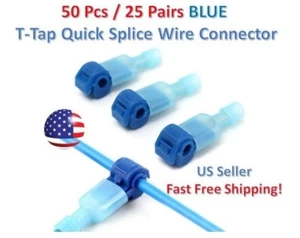 50pc Insulated 16-14 AWG T-Taps Quick Splice Wire Terminal Connectors Kit BLUE - Picture 1 of 4