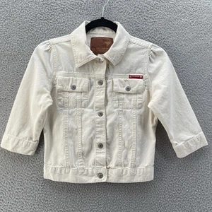 VINTAGE Guess Jacke Damen Small Creme Denim Trucker Typ 3 Style helle Waschung - Bild 1 von 15