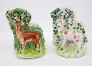 Pair of Vintage Porcelain Miniature Staffordshire Deer Ornaments - Picture 1 of 2