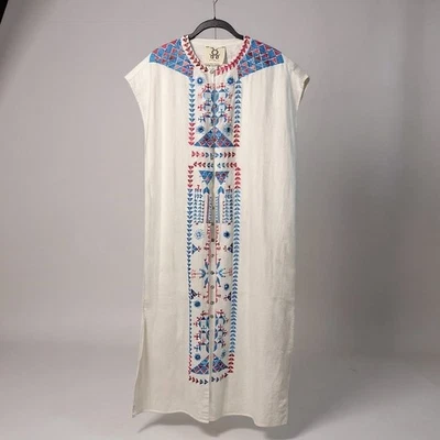 Maxi Vestido Bordado Figue Azul Crema Rojo Geométrico Boho Bordado Algodón XL Foto 1 de 4
