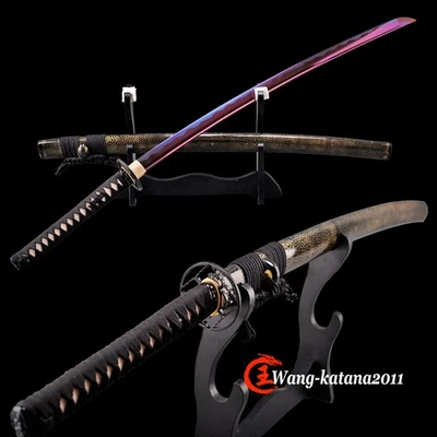 Espada Sharp T10Aço Roxo Lâmina Full Tang Japonesa Samurai Katana Pele de Raio Saya - Imagem 1 de 4