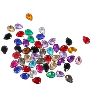 50pcs Acrylic Teardrop Flatback Sew on Rhine DIY Buttons - Picture 1 of 6
