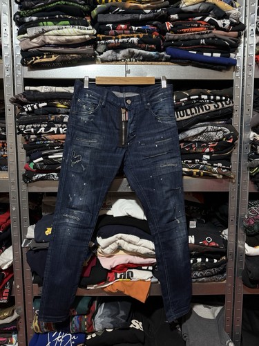 Raro jeans da uomo di lusso Dsquared2 denim invecchiato blu navy taglia 44 Y2K Hype