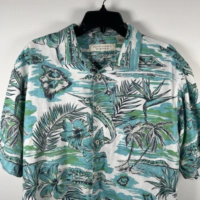 Camisa Aloha Hawaiana Island Republic Para Hombre L Palmera Tropical Algodón Rayón Foto 1 de 4