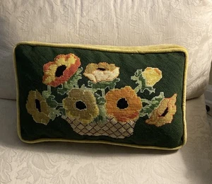 Needlepoint Pillow Flower Power Yellow Green Orange 70s Retro Groovy Boho MCM - Picture 1 of 19