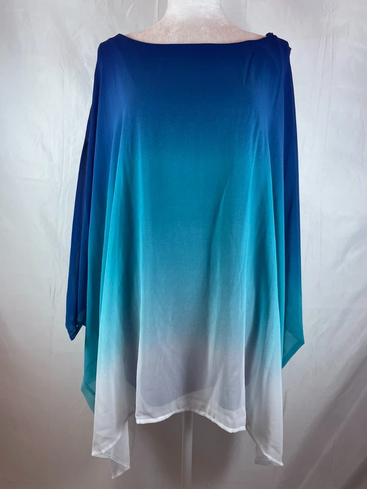 Poncho Top Lane Bryant Talla Grande 26/28 Azul Ombre Gasa Transparente Fluido BoHo Foto 1 de 4