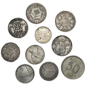 MONDO Lotto 10 piccole monete argento 1800/900 Canada Svezia Etiopia Francia dcc - Foto 1 di 2