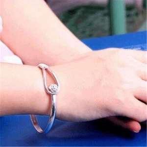 Bangle Bracelet Women Flower Fashion Romantic Jewellery Silver Plated Lady Charm - Picture 1 of 9