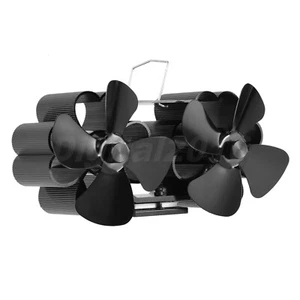 8-Blades Dual Head Stove Fan Flue Pipe Hanging Fireplace EcoFan & Thermometer - Picture 1 of 12