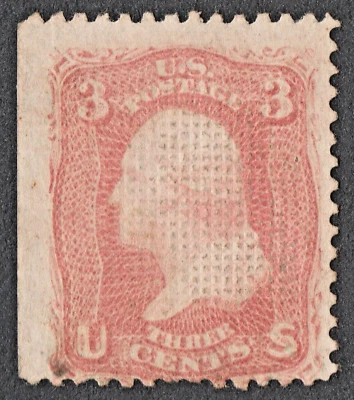 US Sc# 83 *MINT NO GUM* { RARE "C" GRILL 3c WASHINGTON } BEAUTY FROM 1867 SERIE - Image 1 of 4