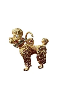 Vintage Gold Tone Poodle Dog Rhinestone Collar & Eyes Pendant Charm 70s NOS NEW - Picture 1 of 6