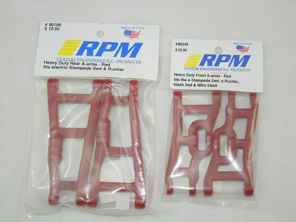 RPM TRAXXAS 2WD STAMPEDE RUSTLER RED Front + Rear SUSPENSION A-ARMS  vxl xl-5 - Image 1 of 1