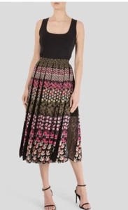Saloni Petra Midi-A-Linienrock Spitze abgesetzt Plissee Blumen Größe 6 UVP 650 $ - Bild 1 von 24
