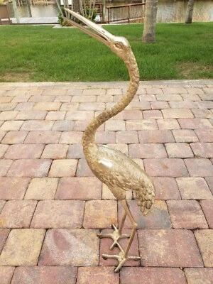 Metal Silver Color Crane Statue Sculpture Indoor/Outdoor Detailed Bird Art 34" - Image 1 of 4