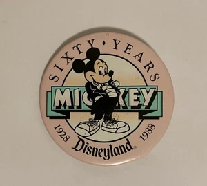 Mickey Mouse Sixty Year 1928 1988 Walt Disney Disneyland Collectible Pin Button - Picture 1 of 14