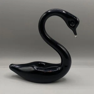 MCM Dark Amethyst Glass Swan Sculpture Figurine Candlestick Holder ? - Picture 1 of 10
