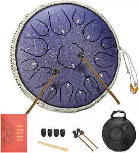 Steel Tongue Drum 15 Notes 14 Inches Hand pan Drum Percussion Musical (Purple) - Picture 1 of 11
