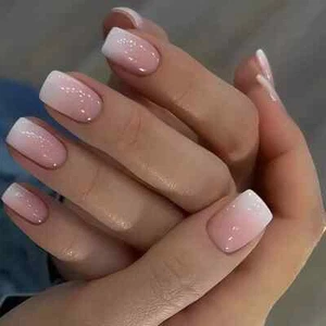 24x Short Square False Nails French Manicure Fake Tips Press On Full Cover Nails - Picture 1 of 4