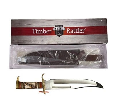 Knife Bowie Timber Rattler TR123 & Sheath Large 16 1/2" Bone Fixed Handle - Image 1 of 4