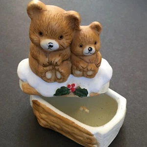 VINTAGE CERAMIC CANDLE TEDDY BEAR CHRISTMAS DECORATION ORNAMENT 3 X 2 - Picture 1 of 11