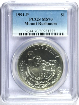 1991-P PCGS MS70 Mount Rushmore Modern Silver Commemorative Dollar - Image 1 of 2