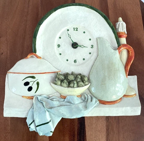 J Carlton, French, Vintage Hand Painted, Ceramic, Battery Wall Clock, EOC Cover