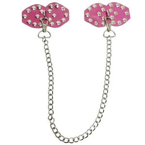 Cadena de cuero tachonado pasteles anillos en D desmontables cubiertas reutilizables rosa L9862 - Imagen 1 de 4