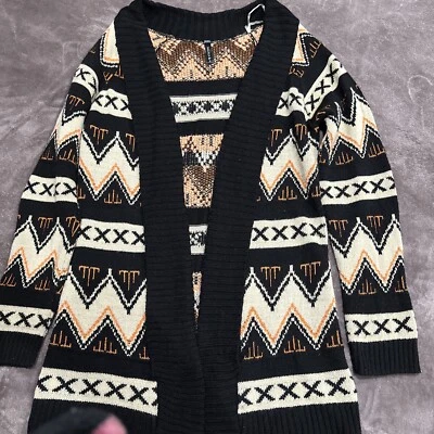Полный наклон Tribal вязаный куртка Sz S черный мульти кардиган - Изображение 1 из 4