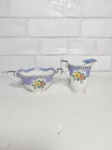 Noritake Vintage Pintado a Mano Crema y Azúcar Japón Circa Púrpura Flores Brillo - Imagen 1 de 7