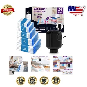 Innovative Vacuum Storage Bags - 24 Pack with Electric Pump & Space Saver Design - Picture 1 of 8