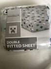 Minecraft 100% Cotton Double Fitted Sheet White 1a