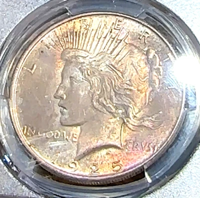 1925 Peace Dollar PCGS 'Unc Detail-Stained (??)' Great Original Toning CHRC - Image 1 of 4