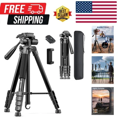 Professional 3-Way Pan Head Tripod with 73-Inch Height - Lightweight & Sturdy - Image 1 of 4