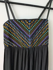 Ruby Rox Black Maxi Dress Aztec Embroidered Bodice Adjustable Straps Boho - Picture 1 of 6