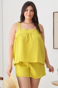 Plus Size Textured Top Elastic Waist Short Sets - Picture 1 of 6