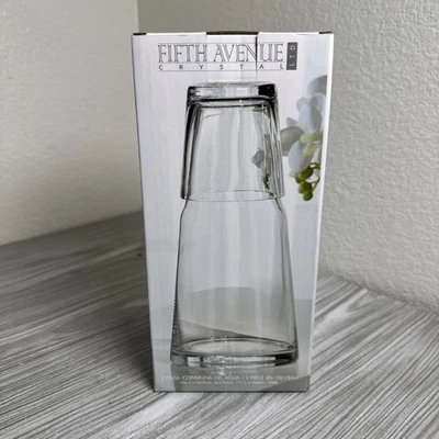 Fifth Avenue Crystal Tumble Up Carafe & Bedside Water Clear Glass Set New in Box - Image 1 of 4