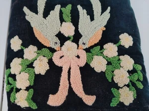 Antique WOOL NEEDLEPOINT Throw Pillow BIRDS Chenille  - Picture 1 of 4