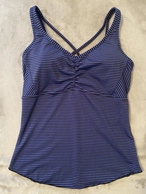 Camiseta sin mangas Prana para mujer talla M azul negro a rayas sujetador incorporado con tiras espalda yoga gimnasio Foto 1 de 4