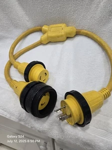 Marine Y Adaptor 30A 125V Male To 2-30A 125V Female W/Collar (See Full Descript - Picture 1 of 8