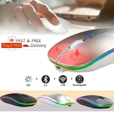 RGB LED Wireless Mouse Rechargeable Optical Silent Mice USB For PC Laptop UK ... - Image 1 of 4