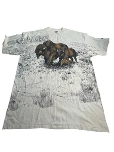 all over print t shirt XL vintage Yellowstone Wyoming Buffalo Oneita - Picture 1 of 9