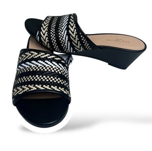 Ann Taylor Womens Black Woven Slip on Slides Open Toe Wedge Sandals Size 6M EUC - Picture 1 of 10